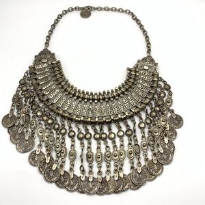 Vintage Seraglio Silver tone Turkish coin Necklace with Intricate Metalwork